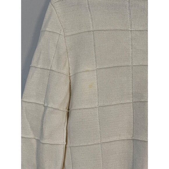 Vintage Wool Jacket M Cream LeRoy Knit Sweater Retro Neutral Minimalist Preppy - Picture 10 of 13